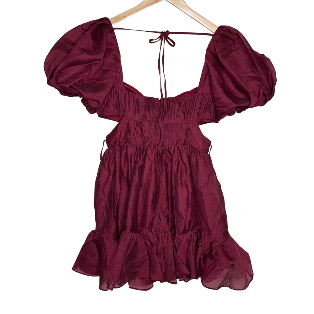 Asos Design Organza Cut Out Puff Sleeve Mini Dress size 8 Petite Red